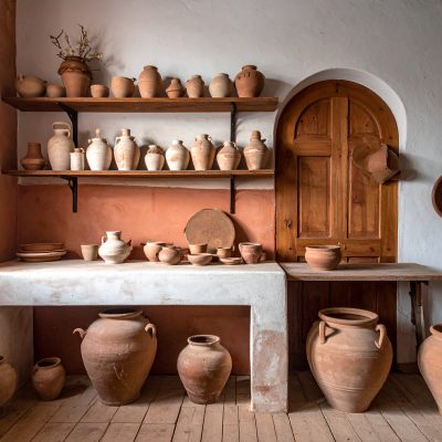 Firefly_Afbeelding van een atelier voor een pottenbakkerij. Met terracotta RGB kleur 8e5c46, 76531